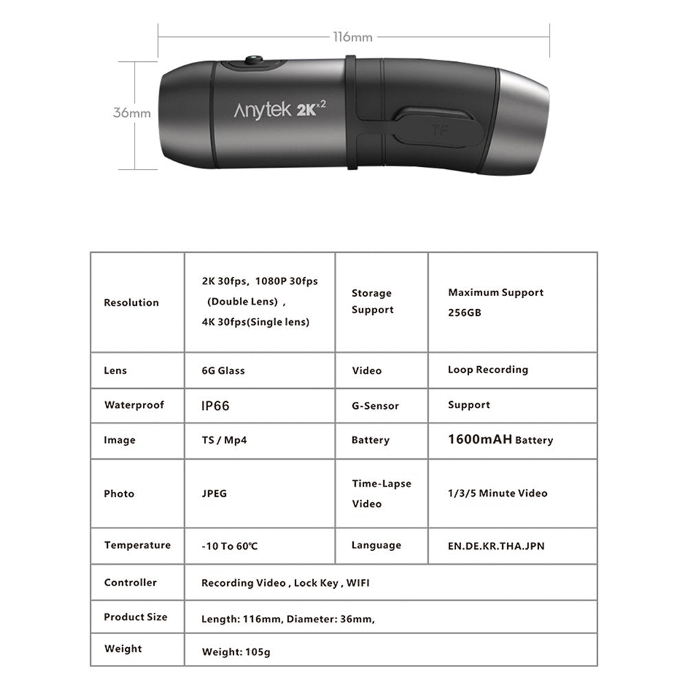 Action Camera ANYTEK S50 2K Dual Lens