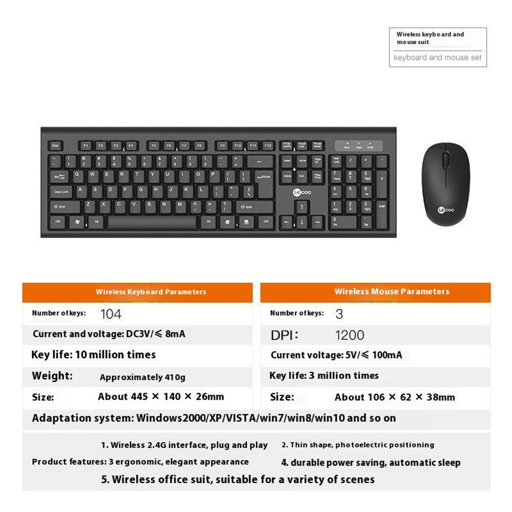 LECOO KW200 2.4G Wireless Keyboard and Mouse