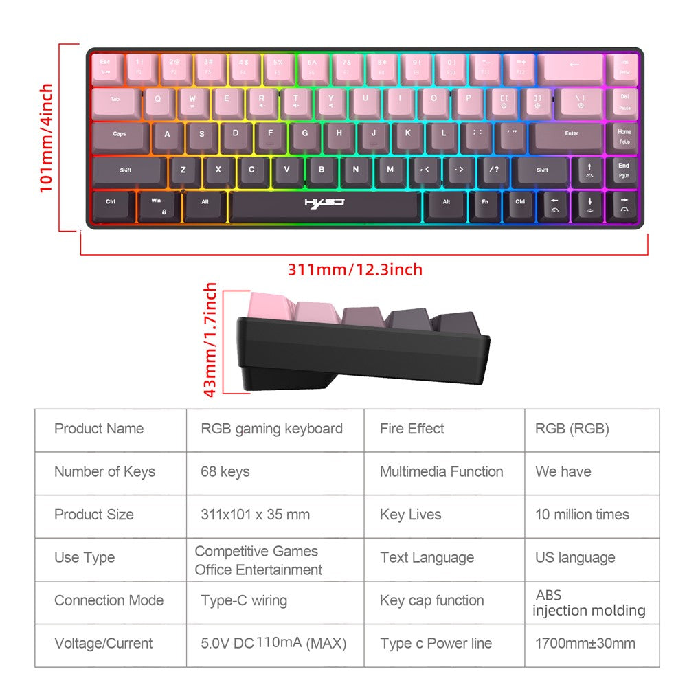 Keyboard HXSJ V200 Ergonomic 68 Keys