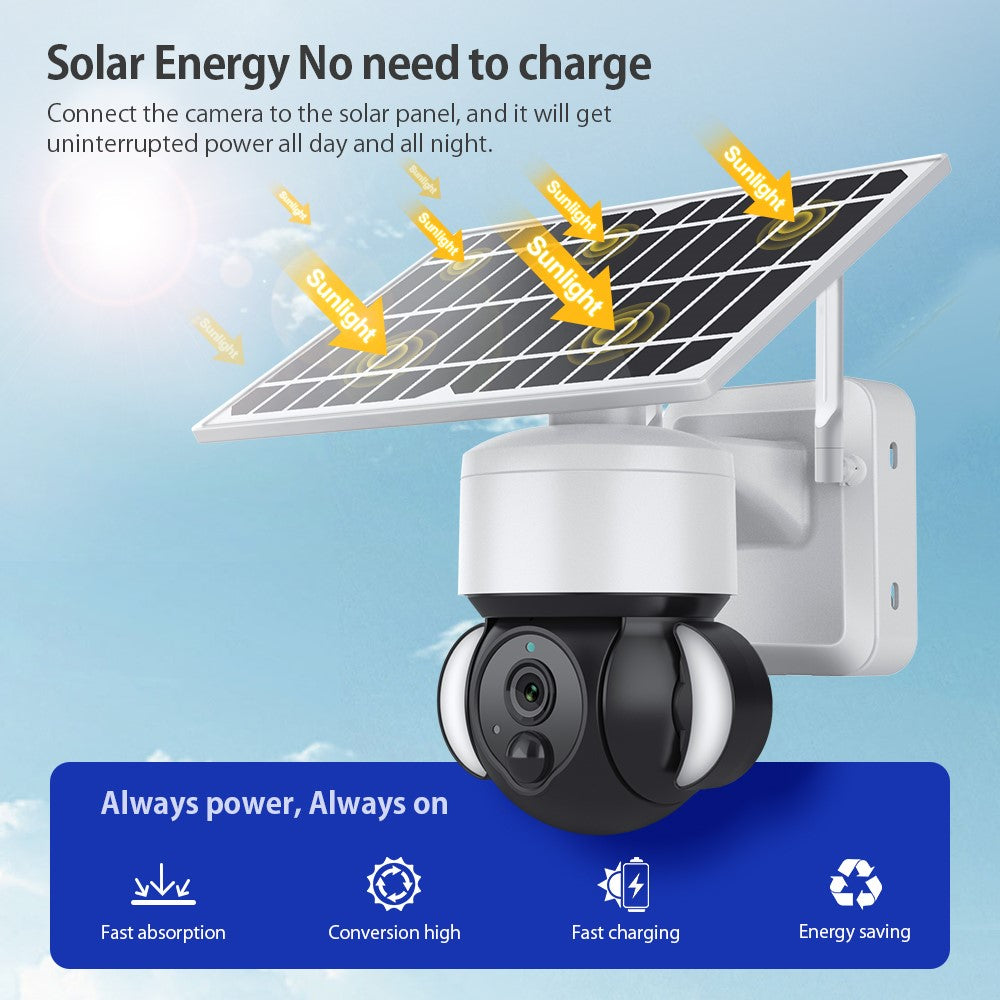 S518 Solar Battery Powered Floodlight PTZ Camera Outdoor