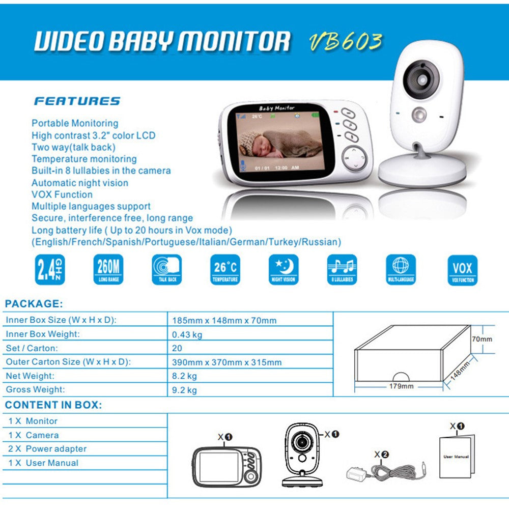 3.2 inch TFT LCD Screen Wireless Baby Care Monitor Camera Indoor