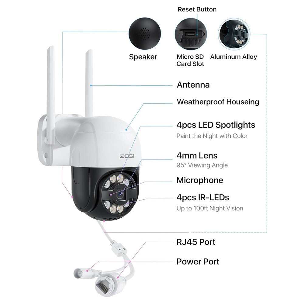 ZOSI C2892w 2MP HD Smart Network Surveillance Camera Outdoor