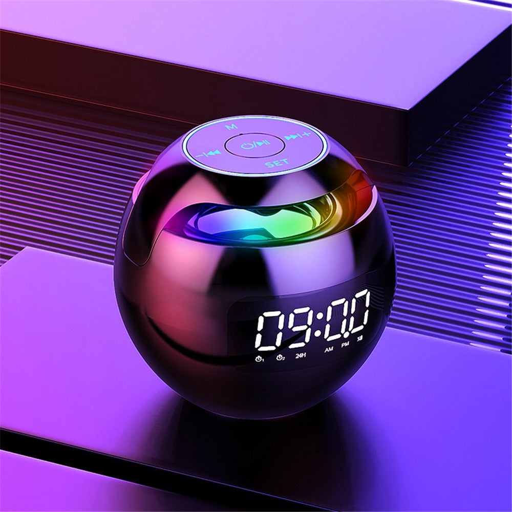 G-90Q Portable Wireless Bluetooth-compatible Speaker Ball Shape Alarm Clock FM Radio Smart Subwoofer (English / Sensing Version)