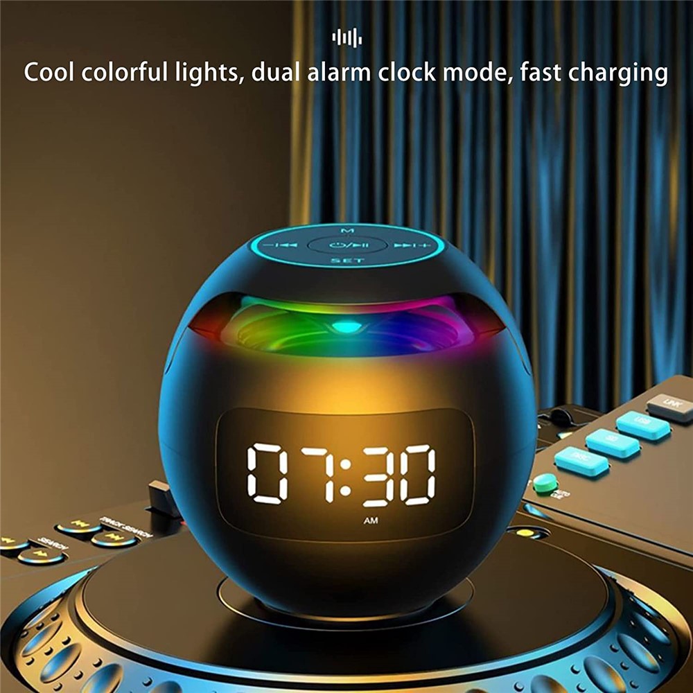 G-90Q Portable Wireless Bluetooth-compatible Speaker Ball Shape Alarm Clock FM Radio Smart Subwoofer (English / Sensing Version)