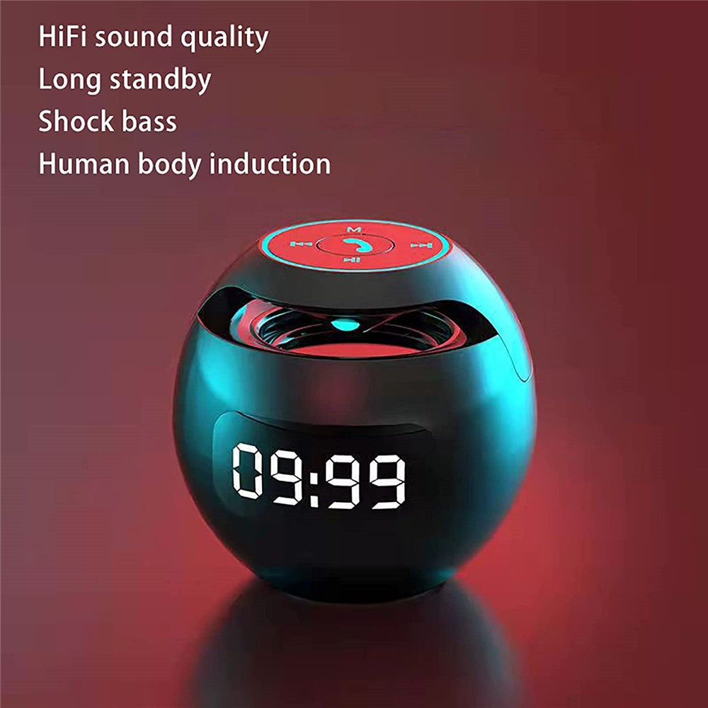 G-90Q Portable Wireless Bluetooth-compatible Speaker Ball Shape Alarm Clock FM Radio Smart Subwoofer (English / Sensing Version)
