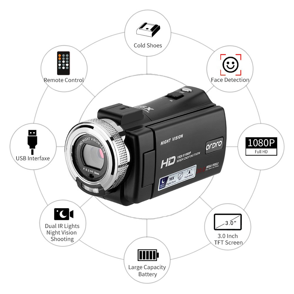 Digital Camera ORDRO V12 3.0 Inch 1080P Full HD Video Camera