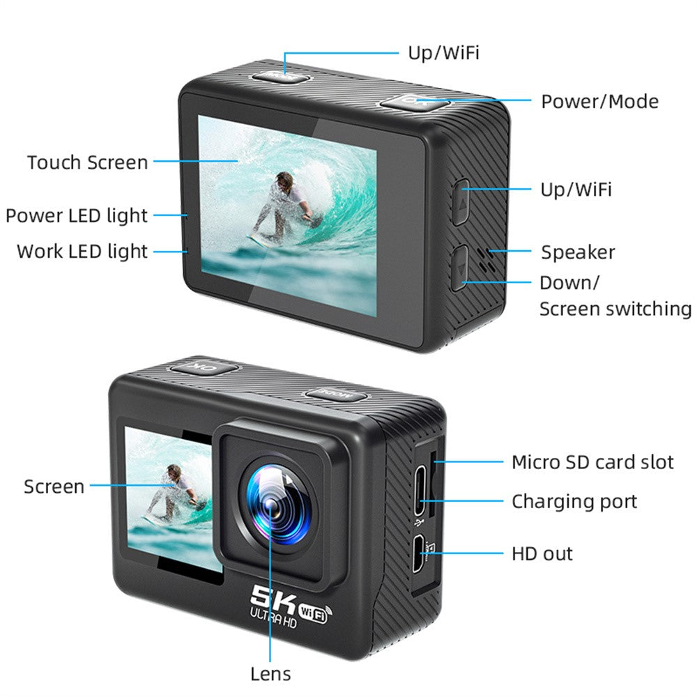 Action Camera F303AATR 5K Ultra HD Dual Screen