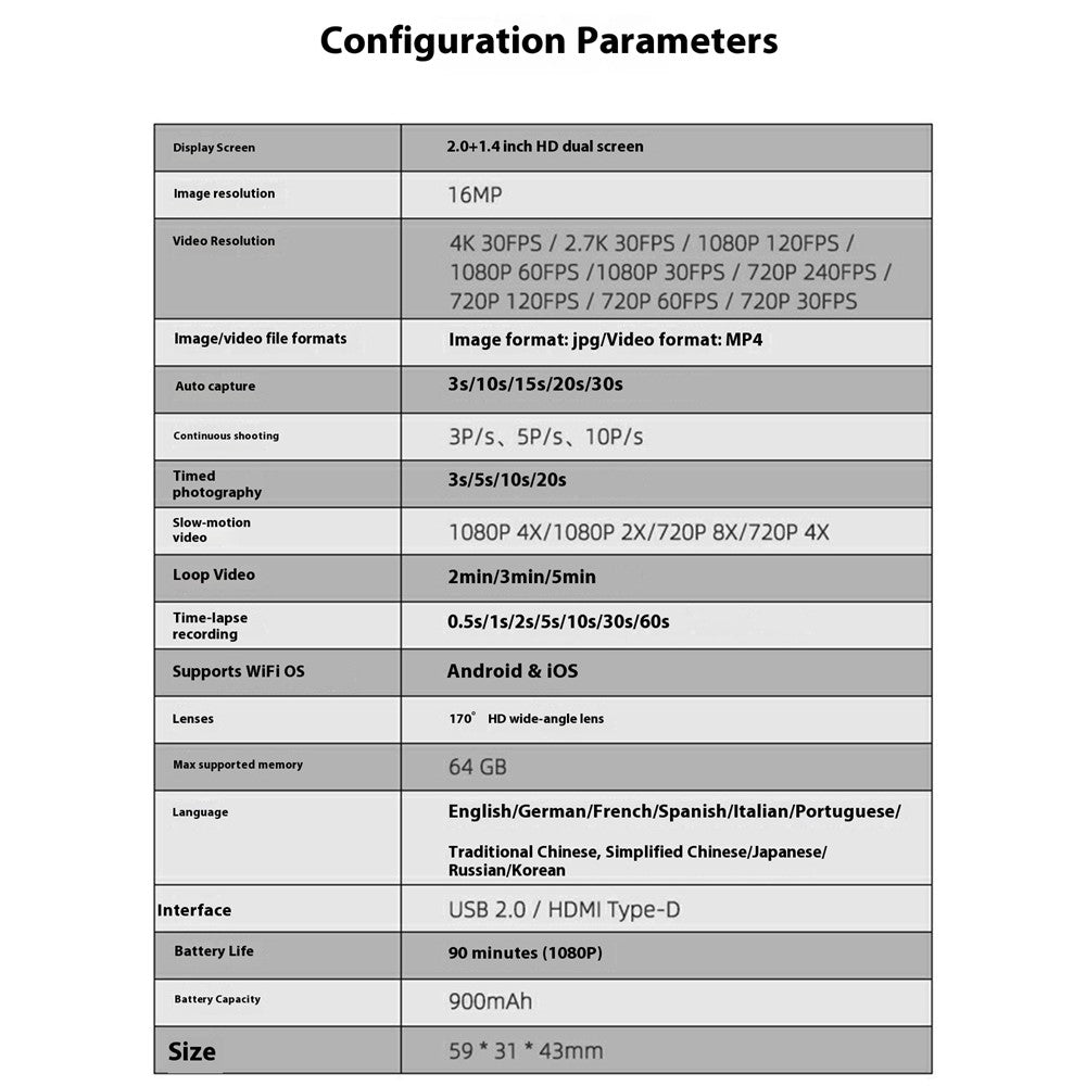 Action Camera 4K F200AA 2.0 Inch + 1.4 Inch Dual Screen
