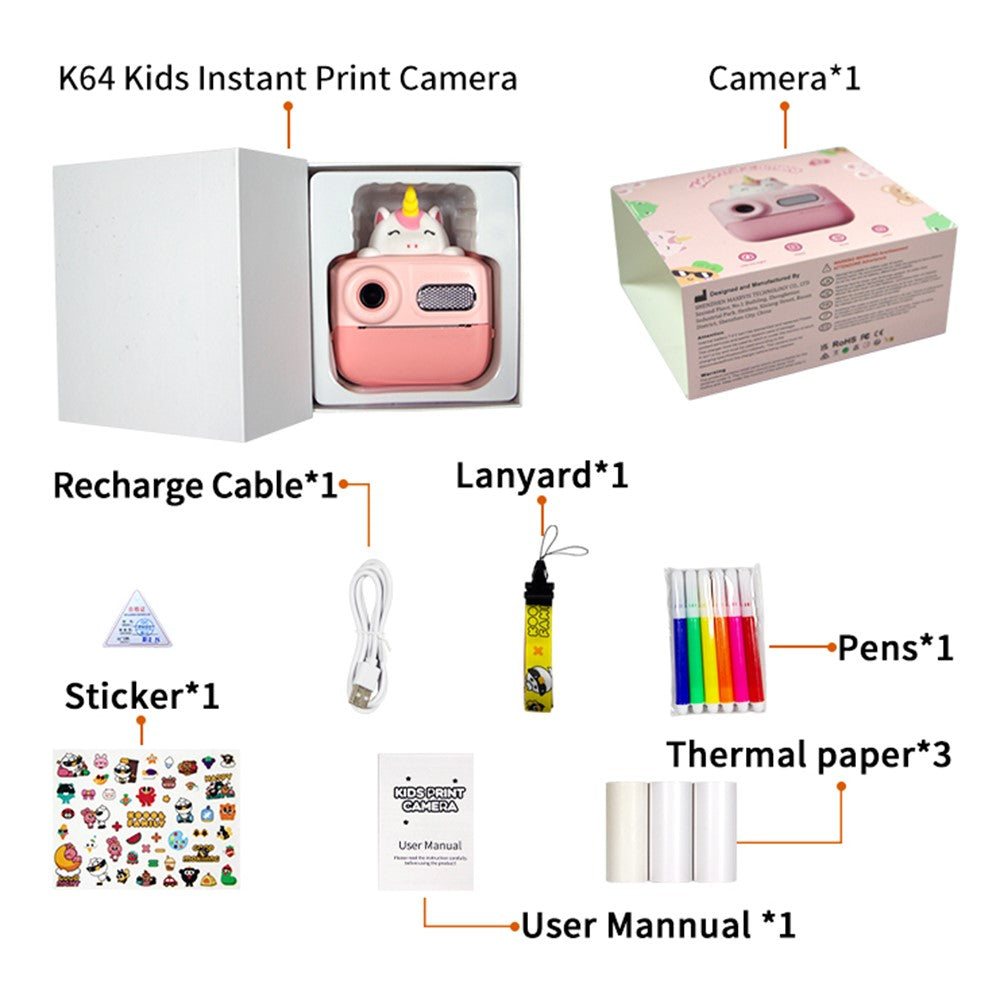 Instant Camera K64 Cute Dual Lens Kids